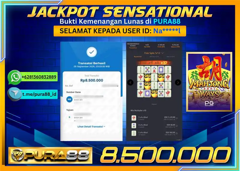 PURA88 JACKPOT SENSATIONAL MAHJONG WAYS 1 Rp 8.500.000,- LUNAS