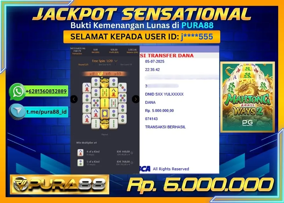 PURA88 JACKPOT SENSATIONAL MAHJONG WAYS 2 Rp5.000.000,- LUNAS